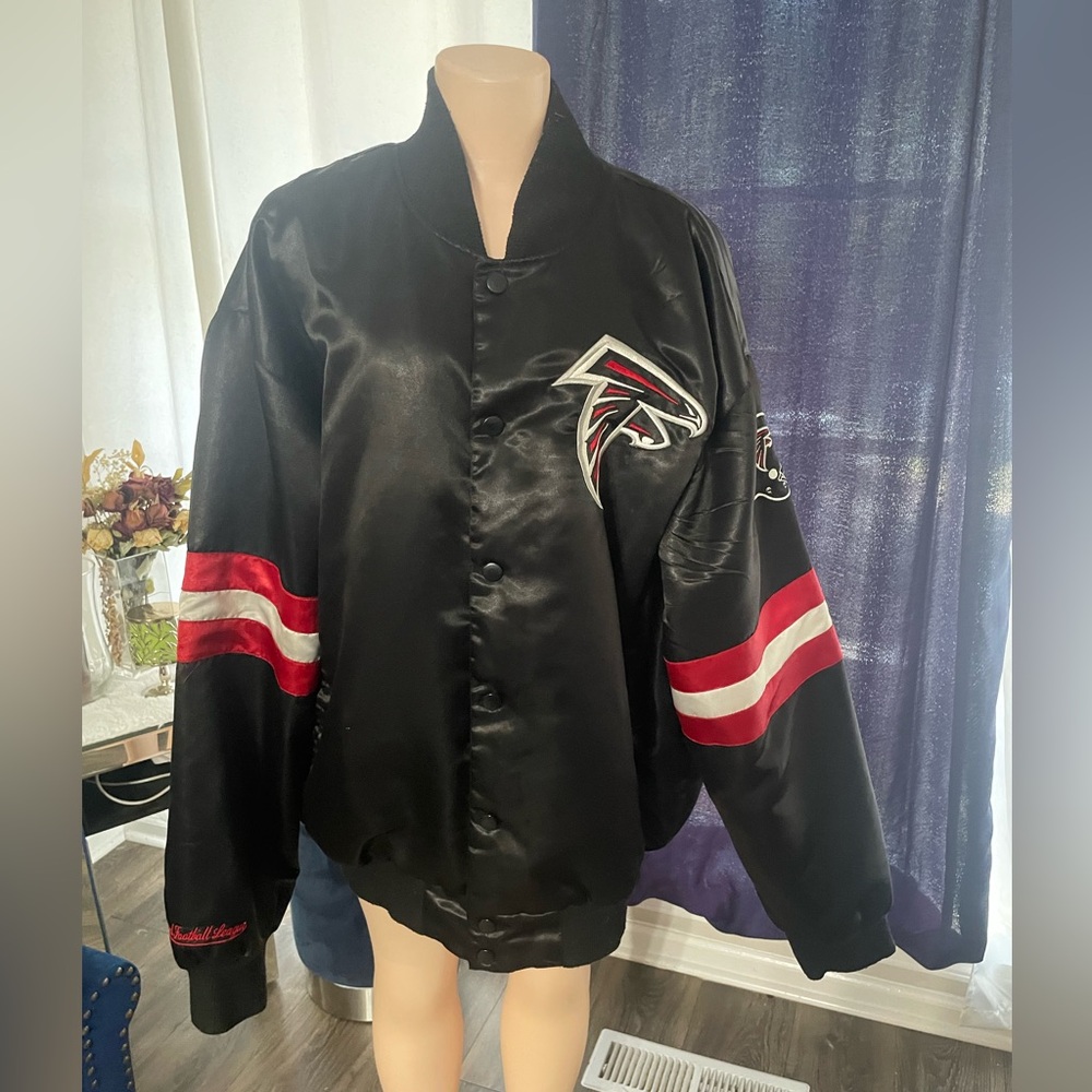 NFL Atlanta Falcons Jacket Coat Mens 3x Black Satin Dirty Birds Football logo